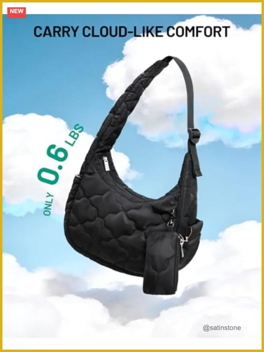 Small Puffer Crescent Shoulder Bag Quilted Nylon Purse with Adjustable Strap